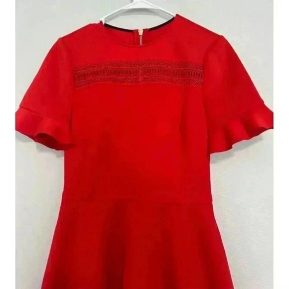 Ted Baker London Dress Womens Size 1 Red Fit Flare Ruffled Sleeve Elegant Party - Picture 5 of 11